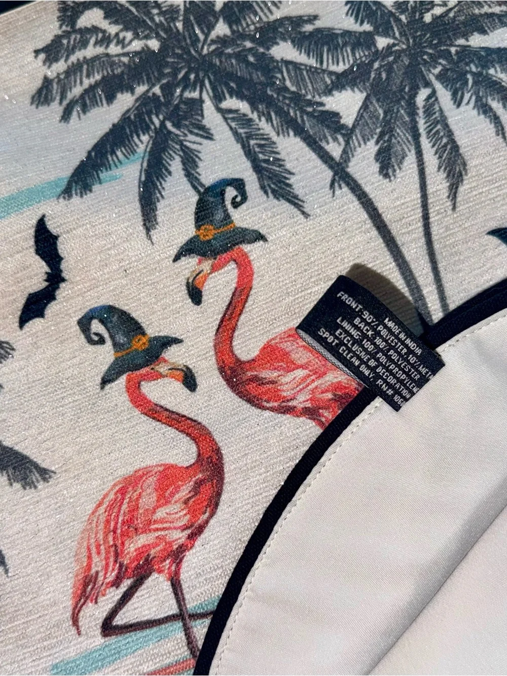 Nicole Miller shimmery Flamingo Witch Round Placemat -Set of 4 Halloween Coastal
